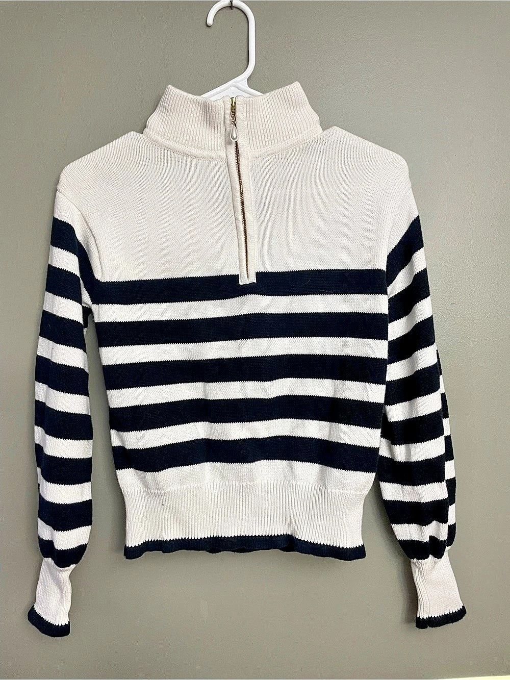 J.Crew Striped Quarter-Zip Sweater in White & Black Size XXS
